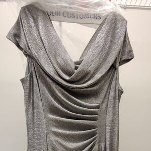 Alex Evenings Long Cowl Neck Dress, silver, size 16/18